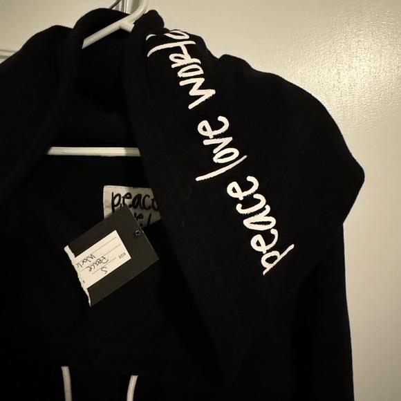 Peace Love World Women’s Small Cowl Neck Affirmation Black Hoodie Oversized - Picture 6 of 6